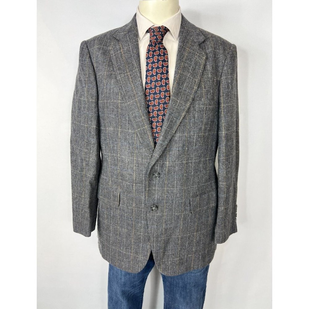 J Riggings Sport Coat Jacket 2 Button Gray Windowpane Men's 42R Nice